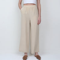 Beige Silk Wide Leg Pant