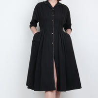50s Black Cotton Midi Dress
