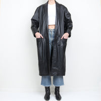 80s Long Leather Coat L