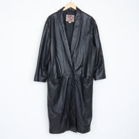 80s Long Leather Coat L