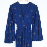 70s Blue Floral Maxi Dress