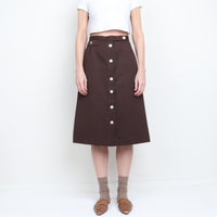 70s Brown Button Front Midi Skirt