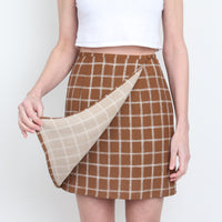 Plaid Silk Mini Wrap Skirt