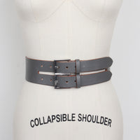 Grey Leather Double Buckle Belt