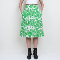 70s Green Floral Midi Skirt