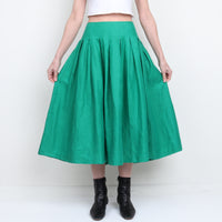 Green Linen Midi Skirt L