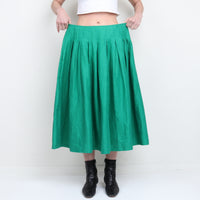 Green Linen Midi Skirt L