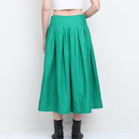 Green Linen Midi Skirt L