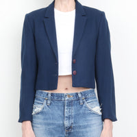 70s Navy 100% Wool Crop Blazer XS/S