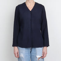 Navy Silk V Neck Blouse