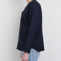 Navy Silk V Neck Blouse