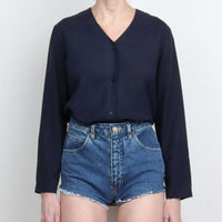 Navy Silk V Neck Blouse