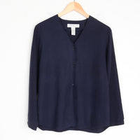 Navy Silk V Neck Blouse