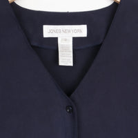 Navy Silk V Neck Blouse