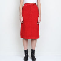 Red Corduroy Midi Skirt