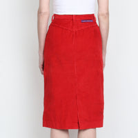 Red Corduroy Midi Skirt