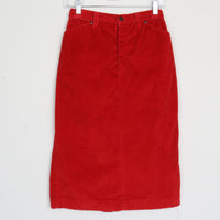 Red Corduroy Midi Skirt