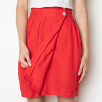 Red Linen Wrap Skirt S/M