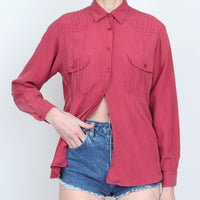 Red Pleated Detail Silk Blouse