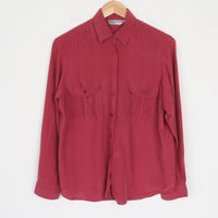Red Pleated Detail Silk Blouse