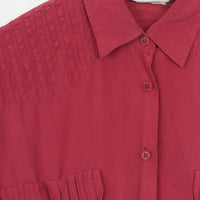 Red Pleated Detail Silk Blouse