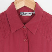Red Pleated Detail Silk Blouse