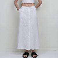 White Linen Button Down Maxi Skirt XL