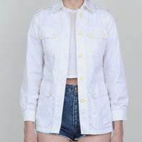 70s White Safari Shirt Jacket XS