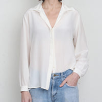 White 100% Silk Blouse L/XL