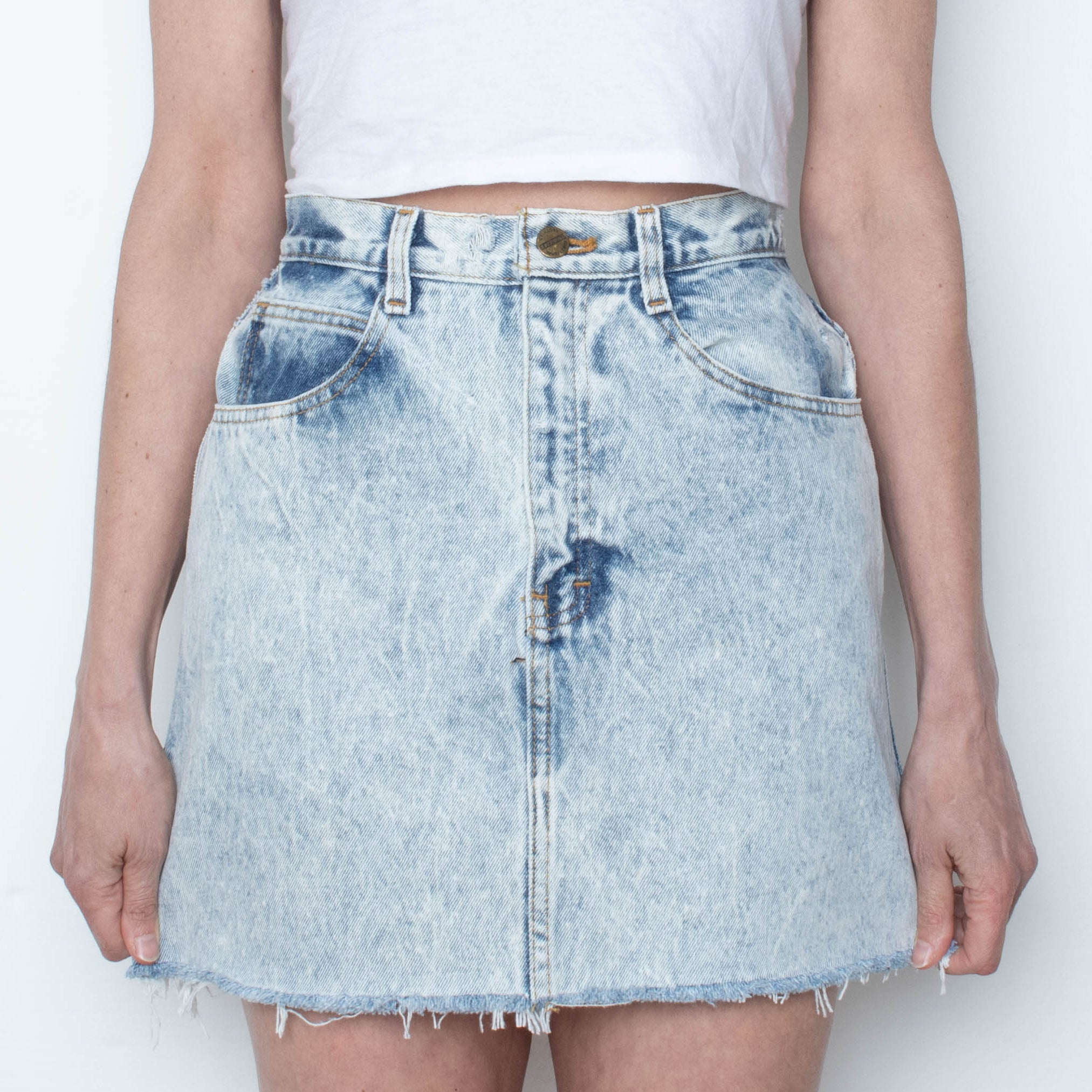 1980s Acid Washed Jean Skirt Palmetto's High Waisted Sexy Side