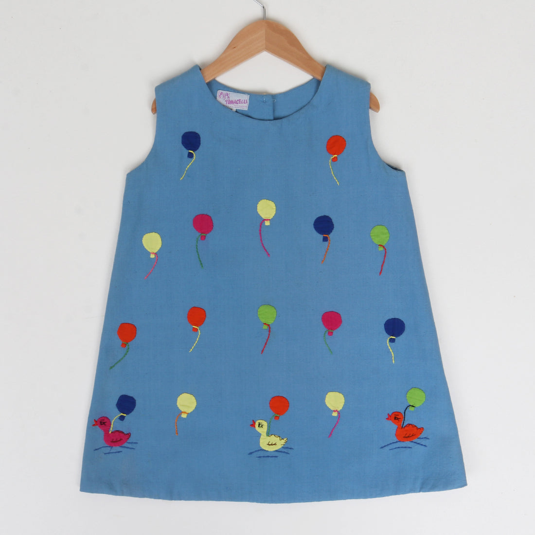 70s Balloon and Ducks Embroidered Applique Dress Size 7
