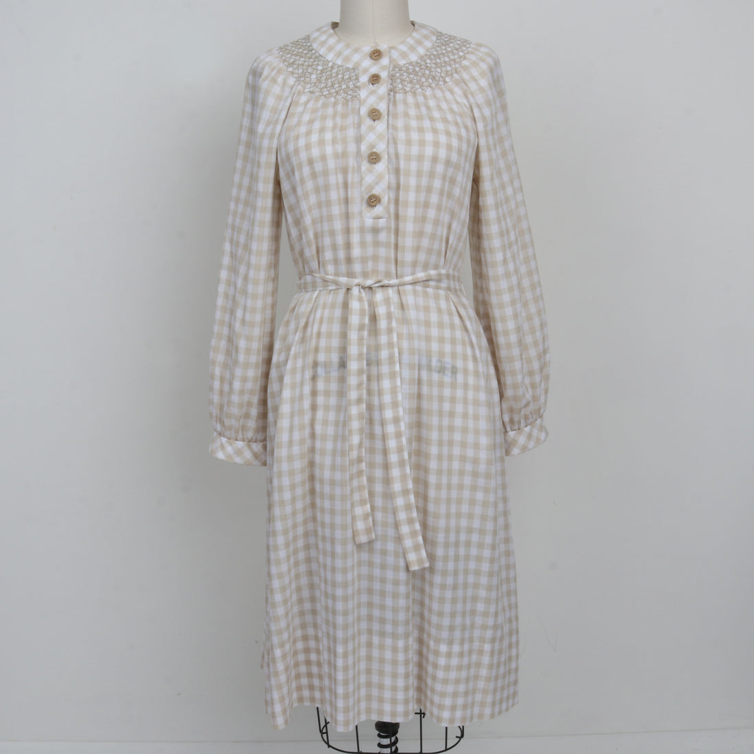 70s Beige Gingham Dress