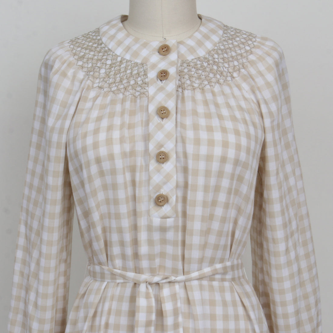 70s Beige Gingham Dress
