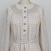 70s Beige Gingham Dress