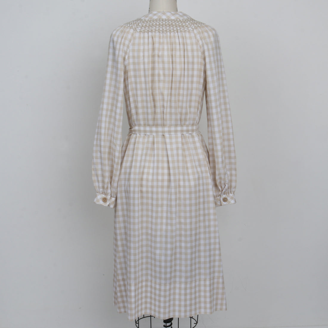 70s Beige Gingham Dress