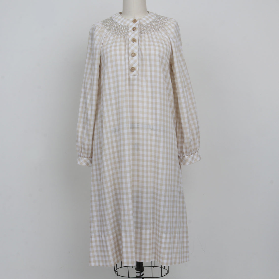 70s Beige Gingham Dress