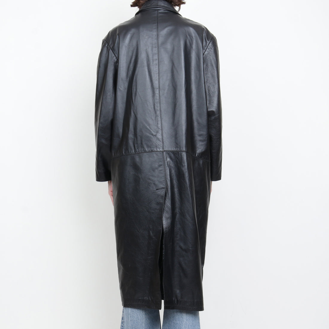 80s Long Leather Coat L