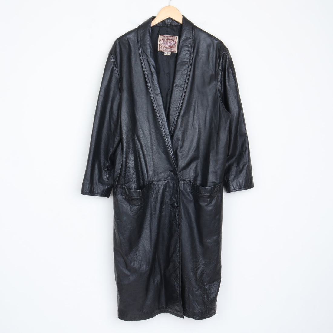 80s Long Leather Coat L