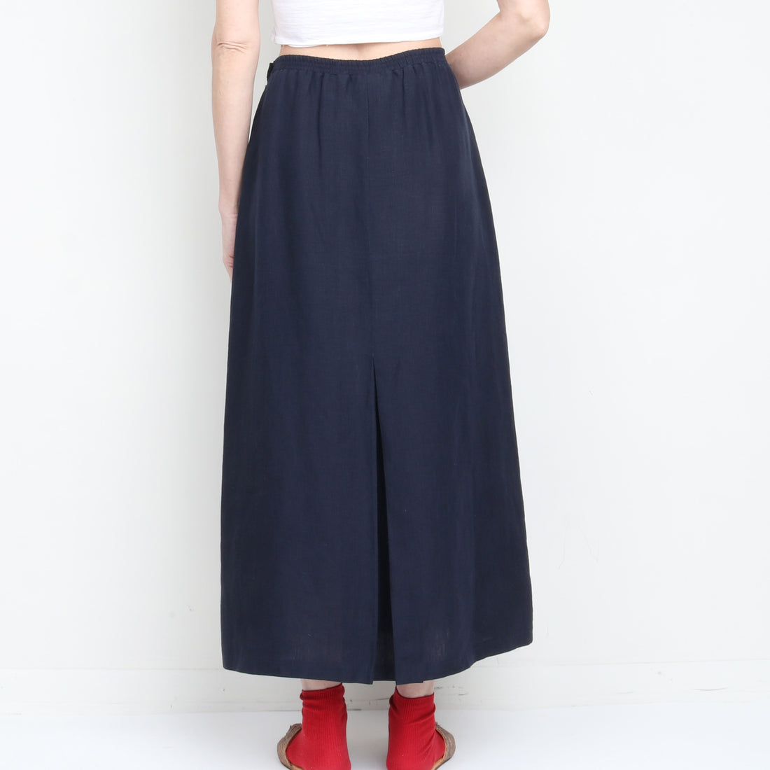 Navy Linen Maxi Skirt