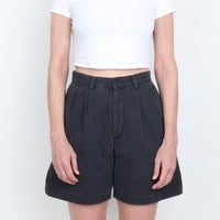 Black Cotton Pleated Shorts