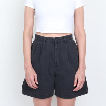 Black Cotton Pleated Shorts