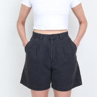 Black Cotton Pleated Shorts