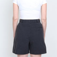 Black Cotton Pleated Shorts