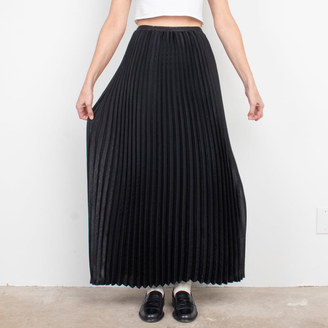 Black Liquid Pleated Maxi Skirt