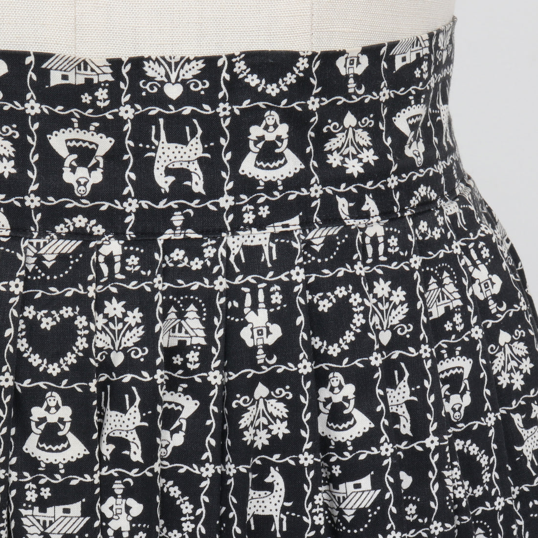 1950s Folk Print Midi Skirt XS