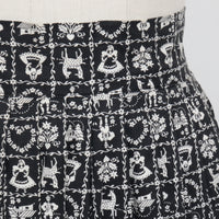 1950s Folk Print Midi Skirt XS