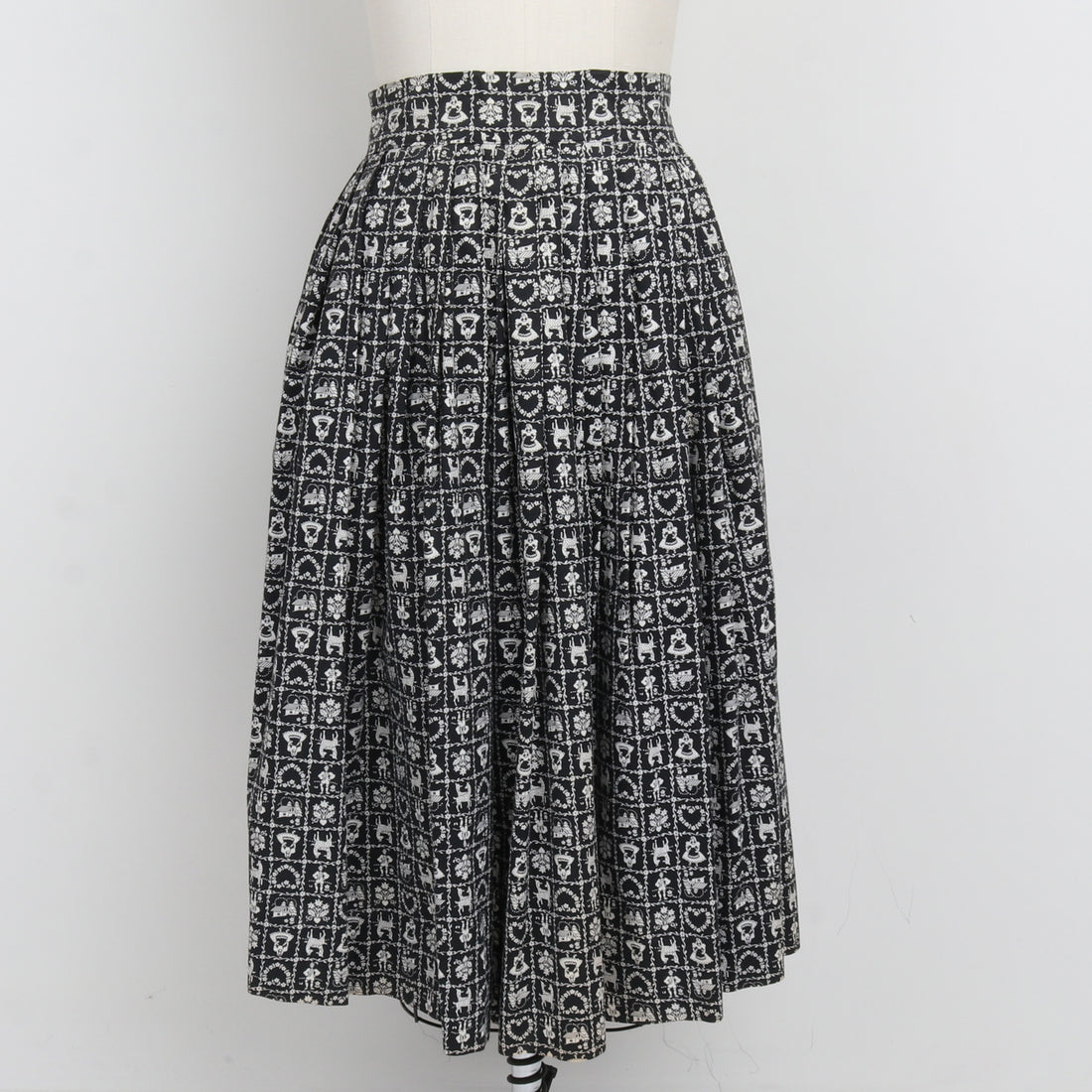 1950s Folk Print Midi Skirt XS