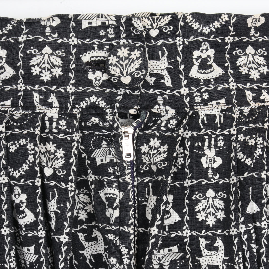 1950s Folk Print Midi Skirt XS