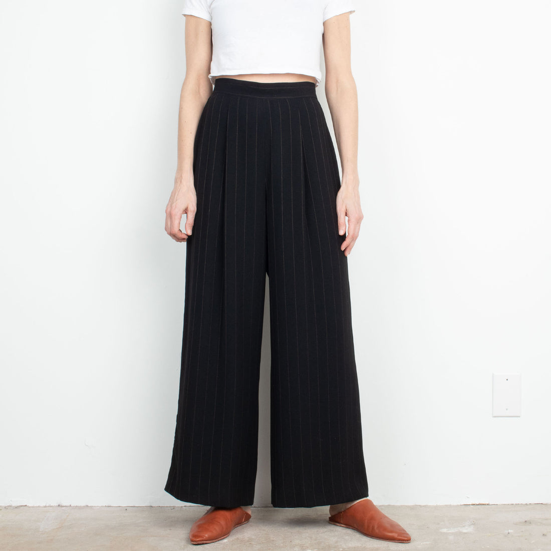 Black Pinstripe Wide Leg Pant