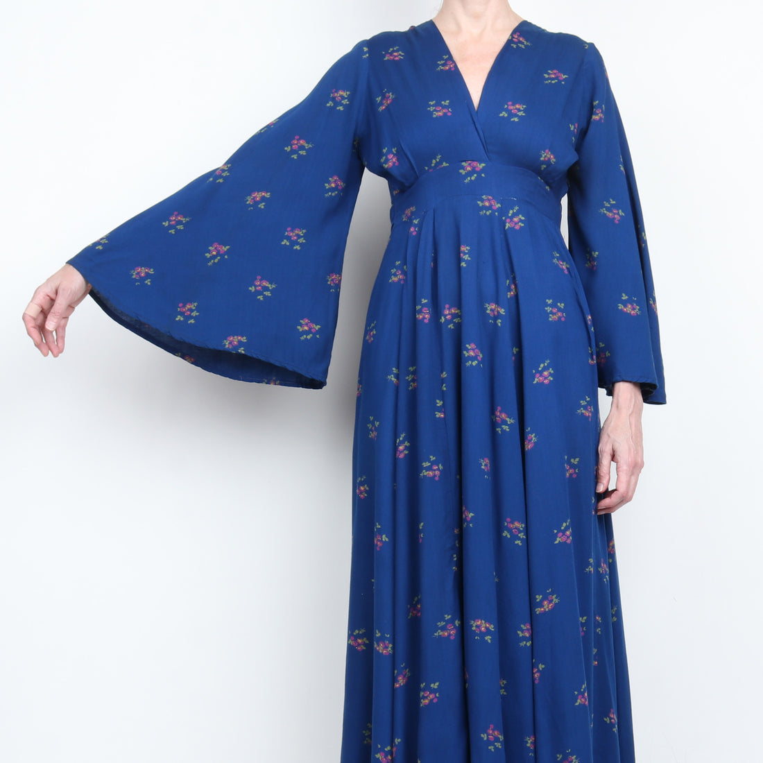 70s Blue Floral Maxi Dress